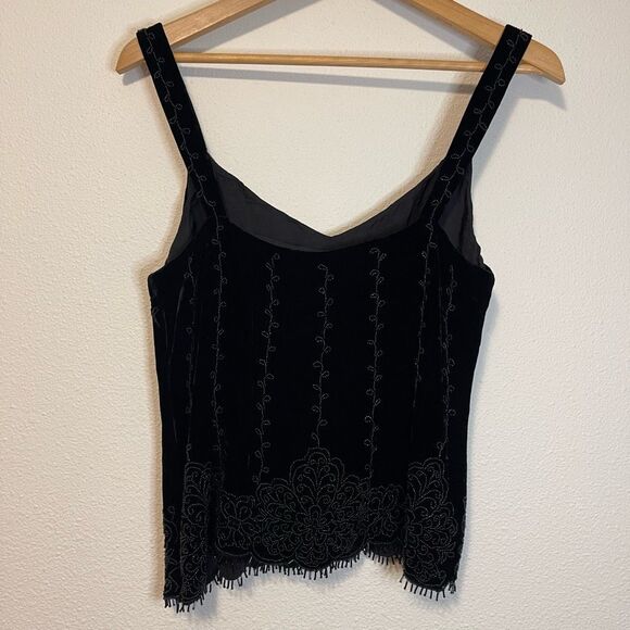 Lafayette 148 Black Velvet Beaded Fringe Tank Top Size 6 - Picture 10 of 13